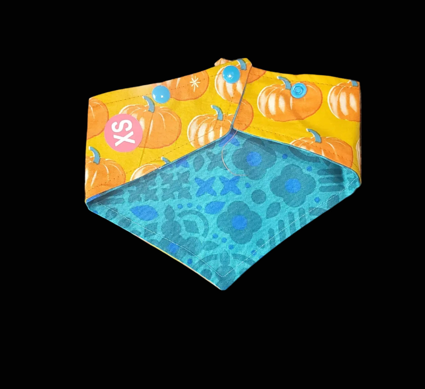pumpkin pattern on top and blue floral pattern on bottom