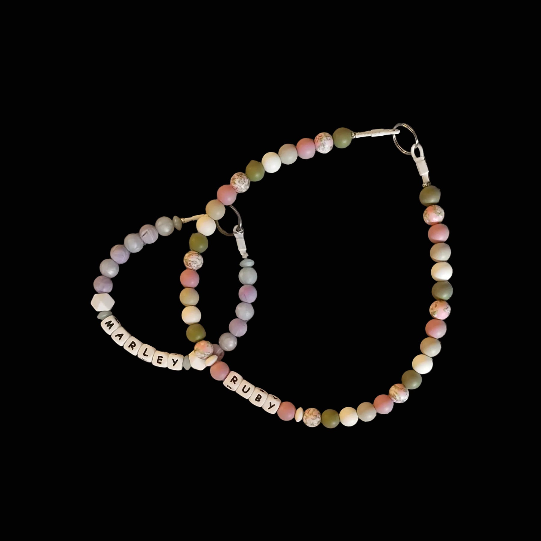 Beaded necklace on a textured surface