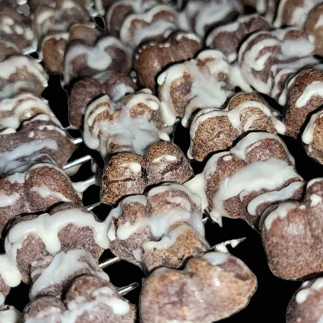 Blueberry and Bacon Dog Cookies on a cooling rack