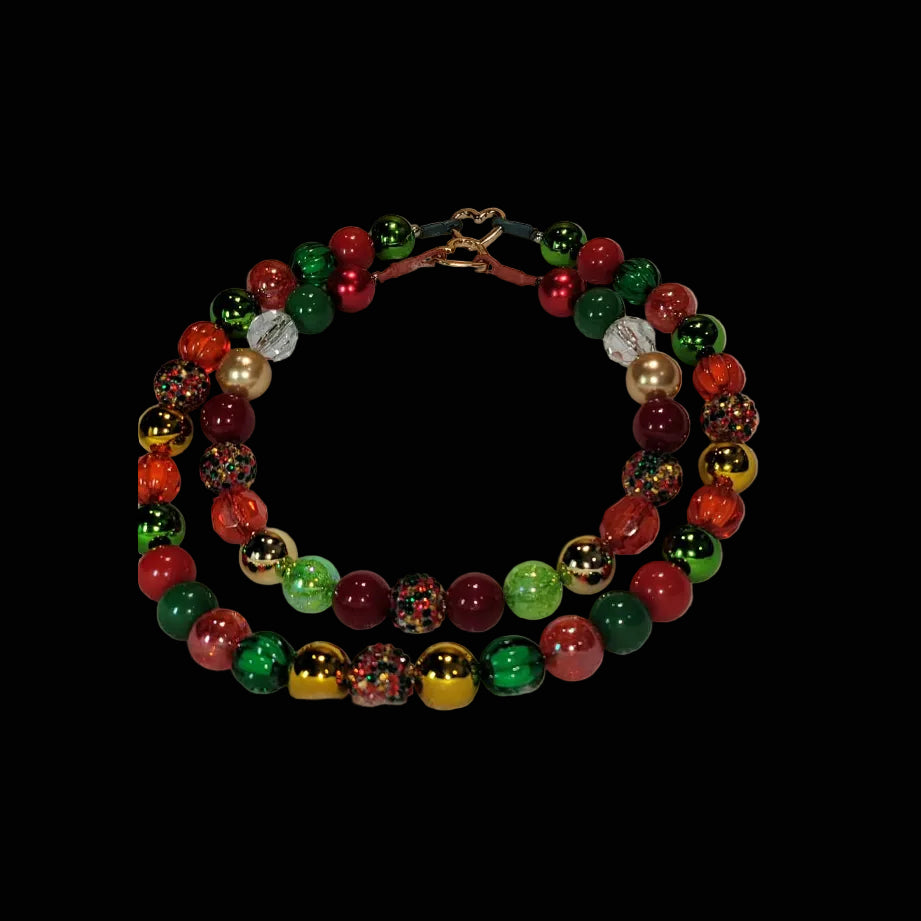 Colorful beaded necklace on a black background
